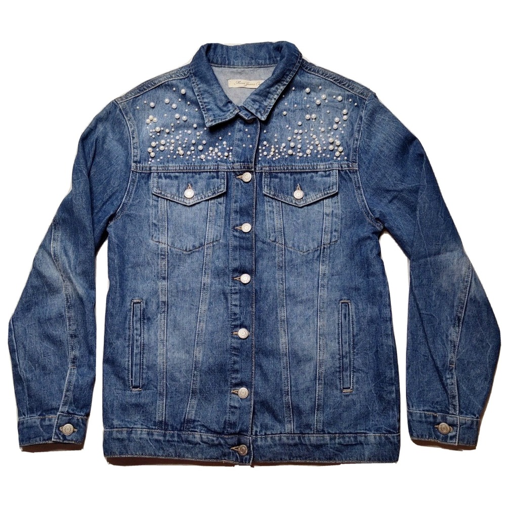 MAVI JEANS CO Women Small Pearl Embellished Denim Jean Jacket